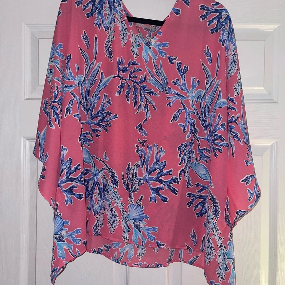 Belle by Kim Gravel Woven Aloha Poncho Coral Reef Medium - Picture 2 of 8